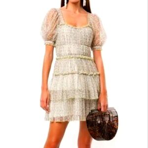 Nwt Jonathan Simkhai Delilah Yellow Sweetheart Neckline Puff Sleeve Ruffle Dress